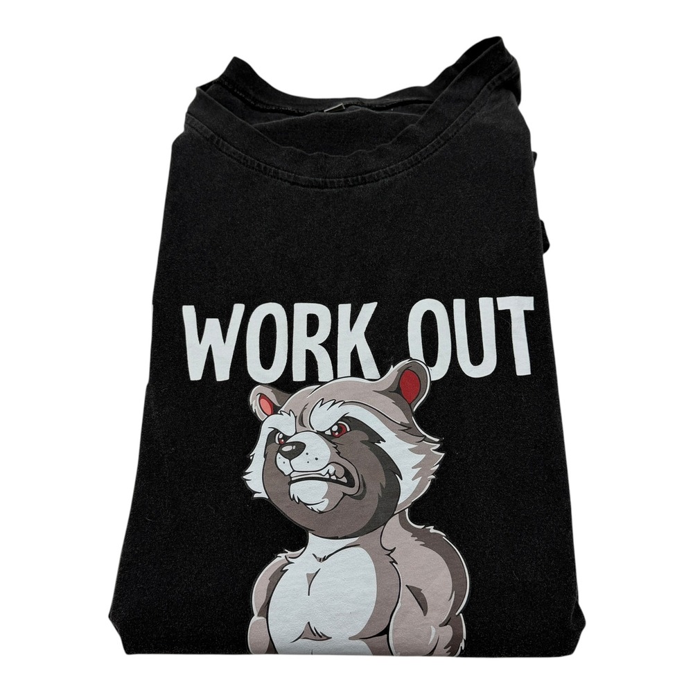 I Work Out So I Can Eat Garbage Raccoon Muscle Tank Top Black Mens 3XL Graphic